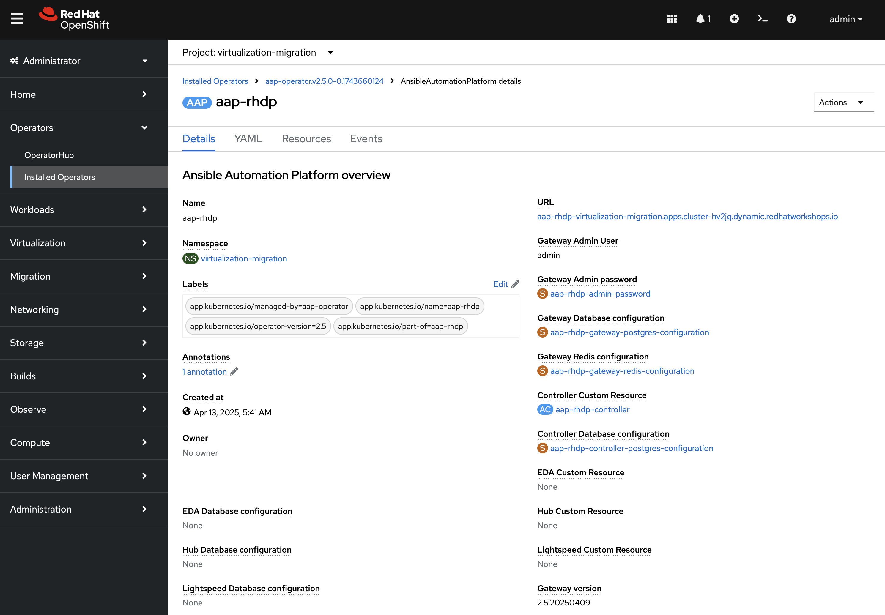 Ansible Automation Platform Instance